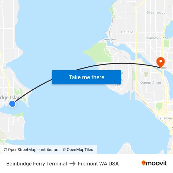 Bainbridge Ferry Terminal to Fremont WA USA map