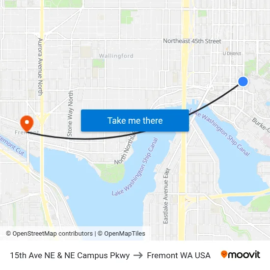 15th Ave NE & NE Campus Pkwy to Fremont WA USA map