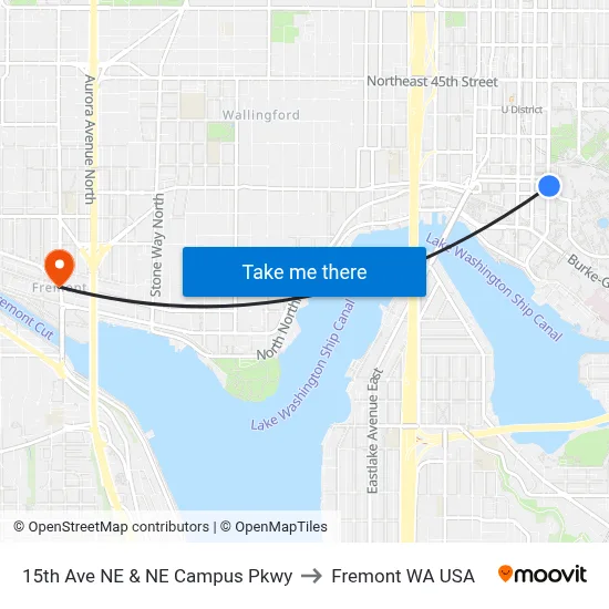 15th Ave NE & NE Campus Pkwy to Fremont WA USA map