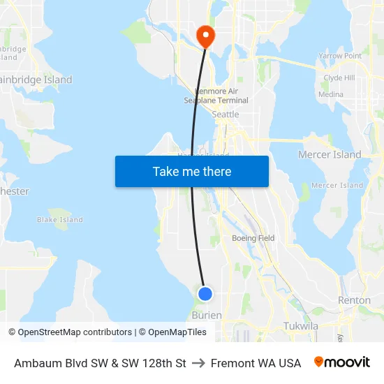 Ambaum Blvd SW & SW 128th St to Fremont WA USA map
