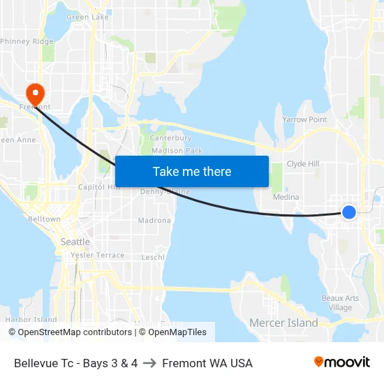 Bellevue Tc - Bays 3 & 4 to Fremont WA USA map