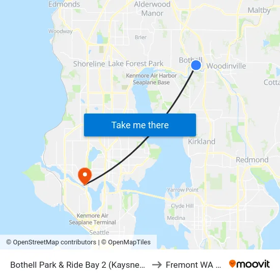 Bothell Park & Ride Bay 2 (Kaysner Way) to Fremont WA USA map