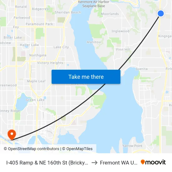 I-405 Ramp & NE 160th St (Brickyard) to Fremont WA USA map