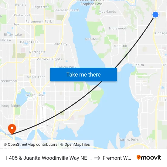 I-405 & Juanita Woodinville Way NE (Brickyard) to Fremont WA USA map