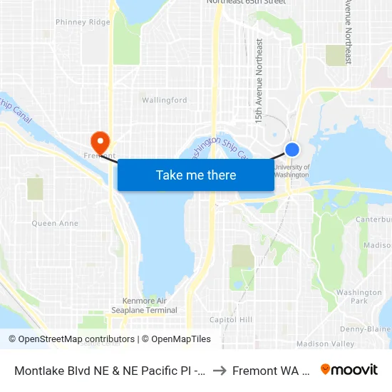 Montlake Blvd NE & NE Pacific Pl - Bay 3 to Fremont WA USA map