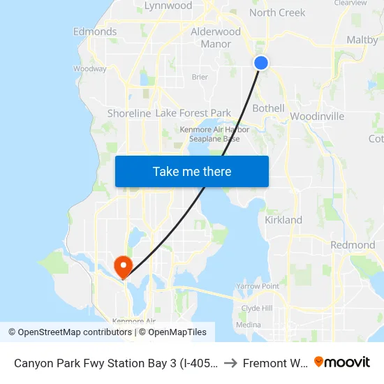 Canyon Park Fwy Station Bay 3 (I-405 Ramp & Sr 527) to Fremont WA USA map