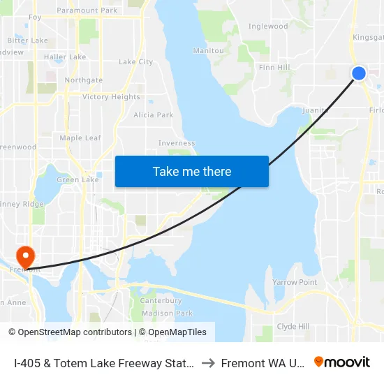 I-405 & Totem Lake Freeway Station to Fremont WA USA map