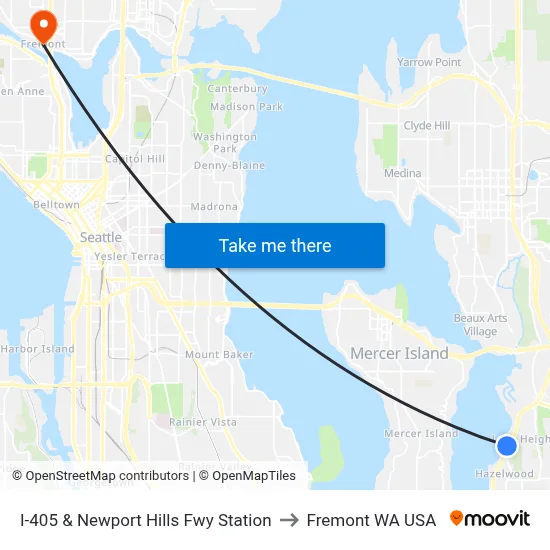 I-405 & Newport Hills Fwy Station to Fremont WA USA map