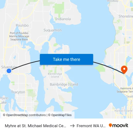 Myhre at St. Michael Medical Center to Fremont WA USA map