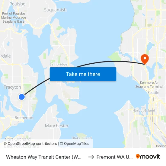 Wheaton Way Transit Center (WWTC) to Fremont WA USA map
