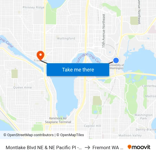 Montlake Blvd NE & NE Pacific Pl - Bay 4 to Fremont WA USA map
