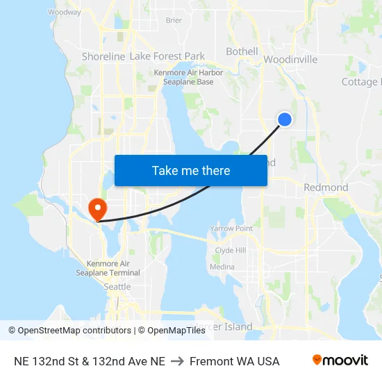 NE 132nd St & 132nd Ave NE to Fremont WA USA map