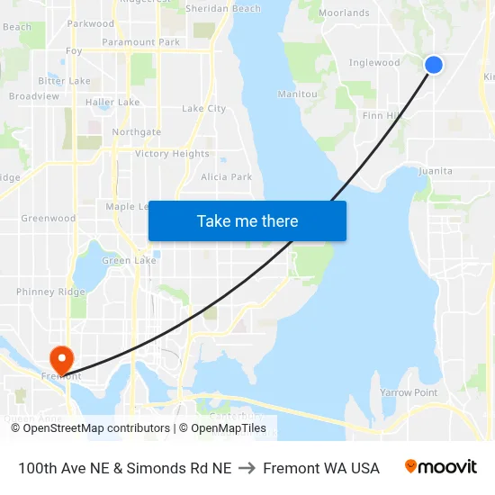 100th Ave NE & Simonds Rd NE to Fremont WA USA map
