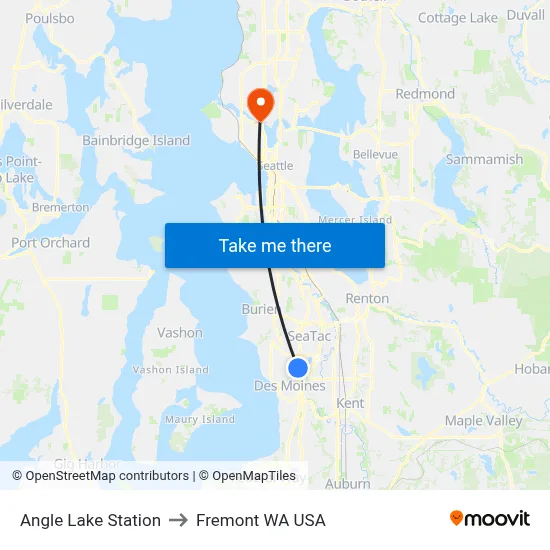 Angle Lake Station to Fremont WA USA map