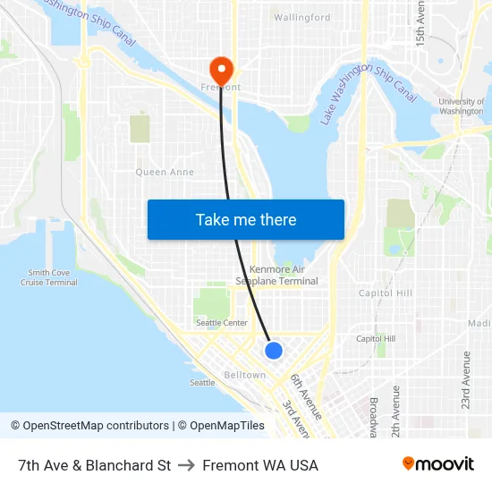 7th Ave & Blanchard St to Fremont WA USA map
