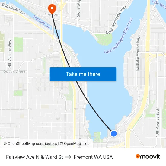 Fairview Ave N & Ward St to Fremont WA USA map
