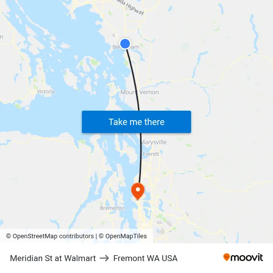 Meridian St at Walmart to Fremont WA USA map