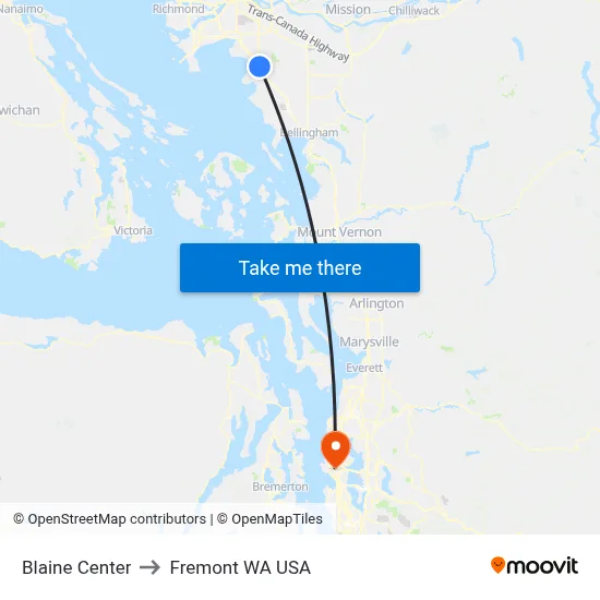 Blaine Center to Fremont WA USA map