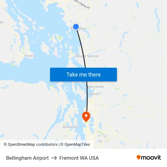 Bellingham Airport to Fremont WA USA map