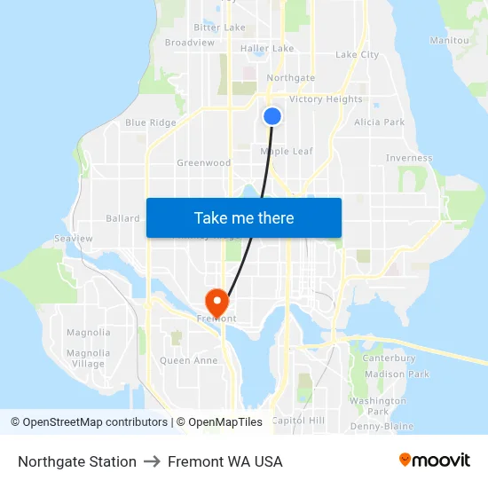 Northgate Station to Fremont WA USA map