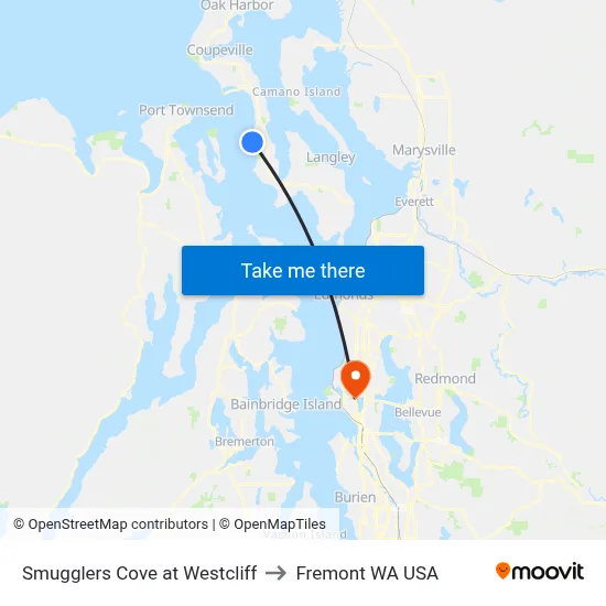 Smugglers Cove at Westcliff to Fremont WA USA map