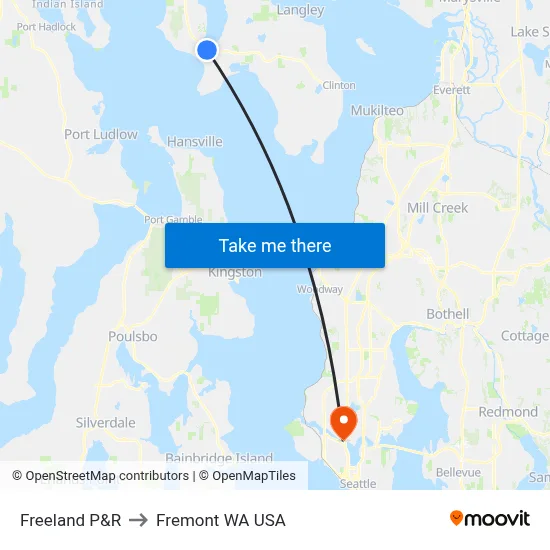 Freeland P&R to Fremont WA USA map
