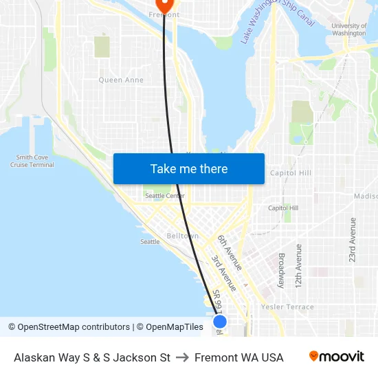 Alaskan Way S & S Jackson St to Fremont WA USA map