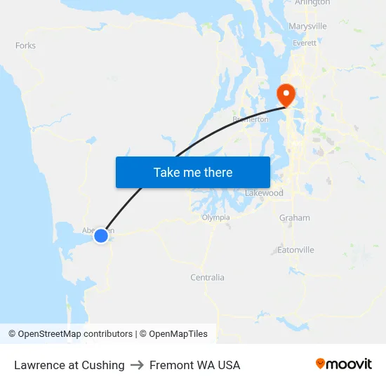 Lawrence at Cushing to Fremont WA USA map