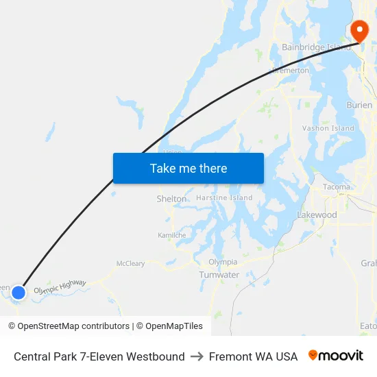 Central Park 7-Eleven Westbound to Fremont WA USA map