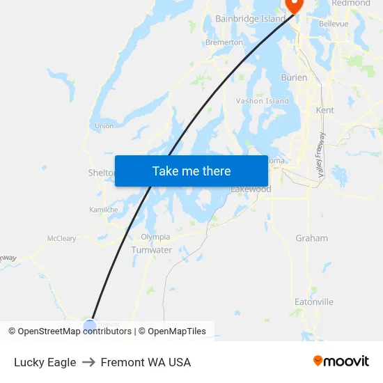 Lucky Eagle to Fremont WA USA map