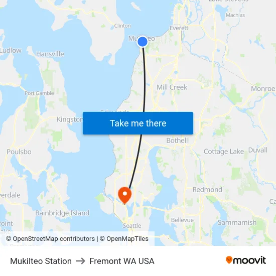 Mukilteo Station to Fremont WA USA map