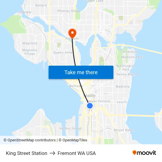 King Street Station to Fremont WA USA map