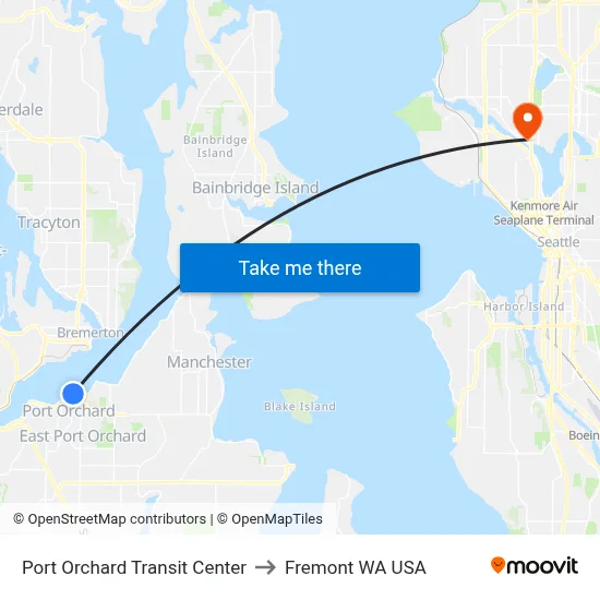 Port Orchard Transit Center to Fremont WA USA map