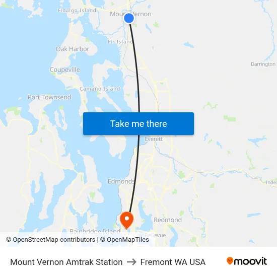 Mount Vernon Amtrak Station to Fremont WA USA map