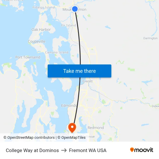 College Way at Dominos to Fremont WA USA map