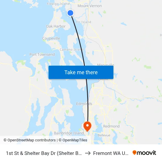 1st St & Shelter Bay Dr (Shelter Bay) to Fremont WA USA map