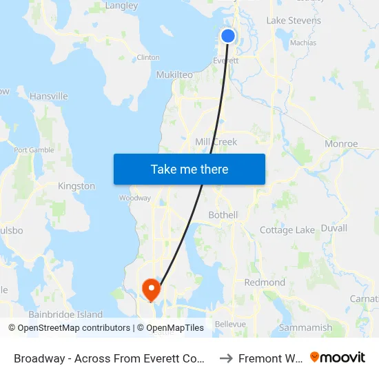 Broadway - Across From Everett Community College to Fremont WA USA map