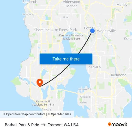 Bothell Park & Ride to Fremont WA USA map