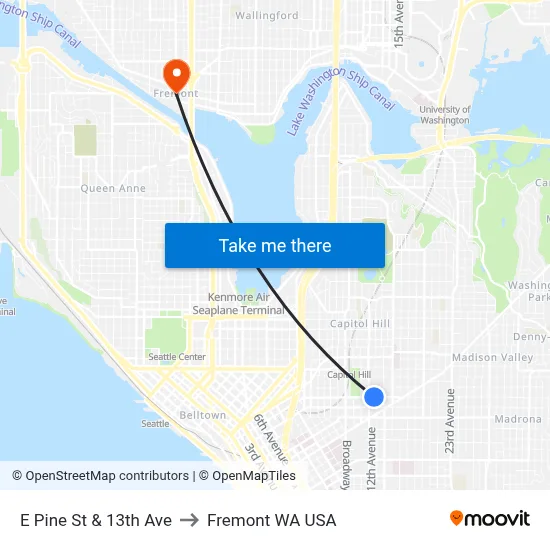 E Pine St & 13th Ave to Fremont WA USA map