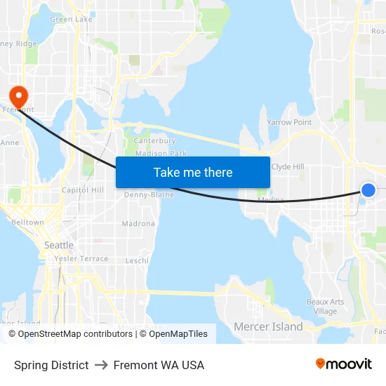 Spring District to Fremont WA USA map