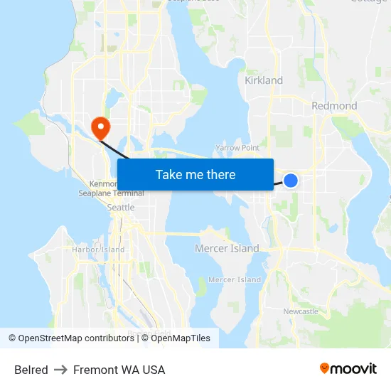 Belred to Fremont WA USA map