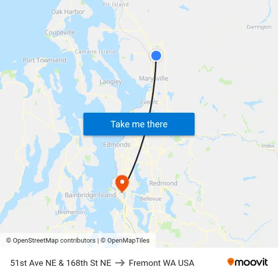 51st Ave NE & 168th St NE to Fremont WA USA map