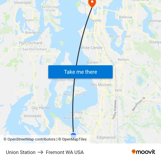 Union Station to Fremont WA USA map
