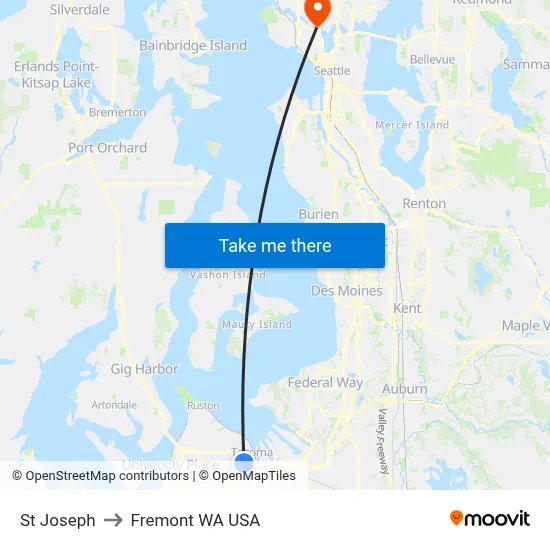 St Joseph to Fremont WA USA map
