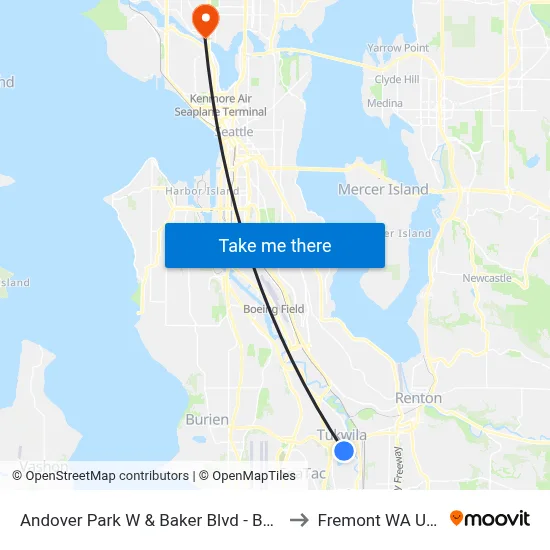 Andover Park W & Baker Blvd - Bay 4 to Fremont WA USA map