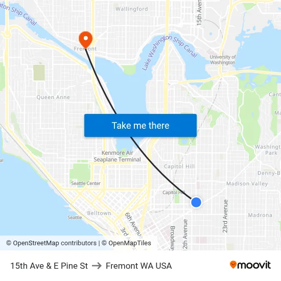 15th Ave & E Pine St to Fremont WA USA map