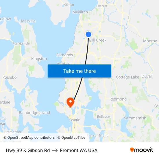 Hwy 99 & Gibson Rd to Fremont WA USA map