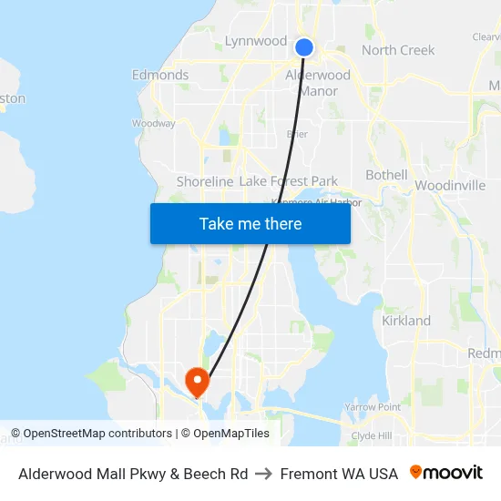 Alderwood Mall Pkwy & Beech Rd to Fremont WA USA map