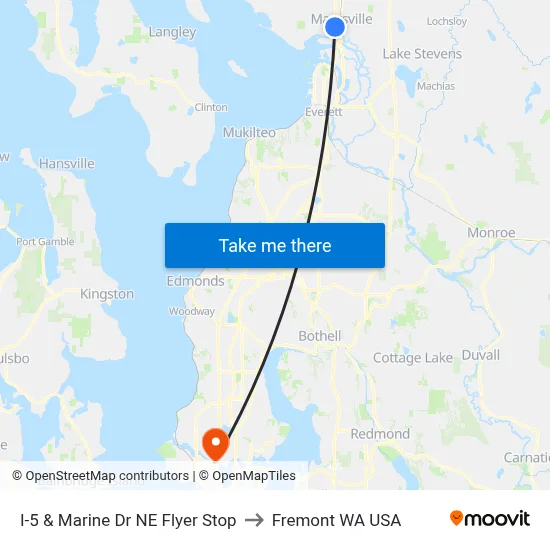 I-5 & Marine Dr NE Flyer Stop to Fremont WA USA map