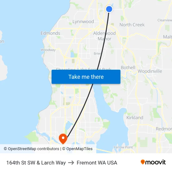 164th St SW & Larch Way to Fremont WA USA map